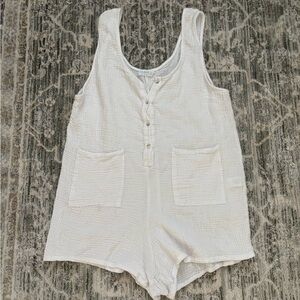 4our Dreamers White Textured Button Romper